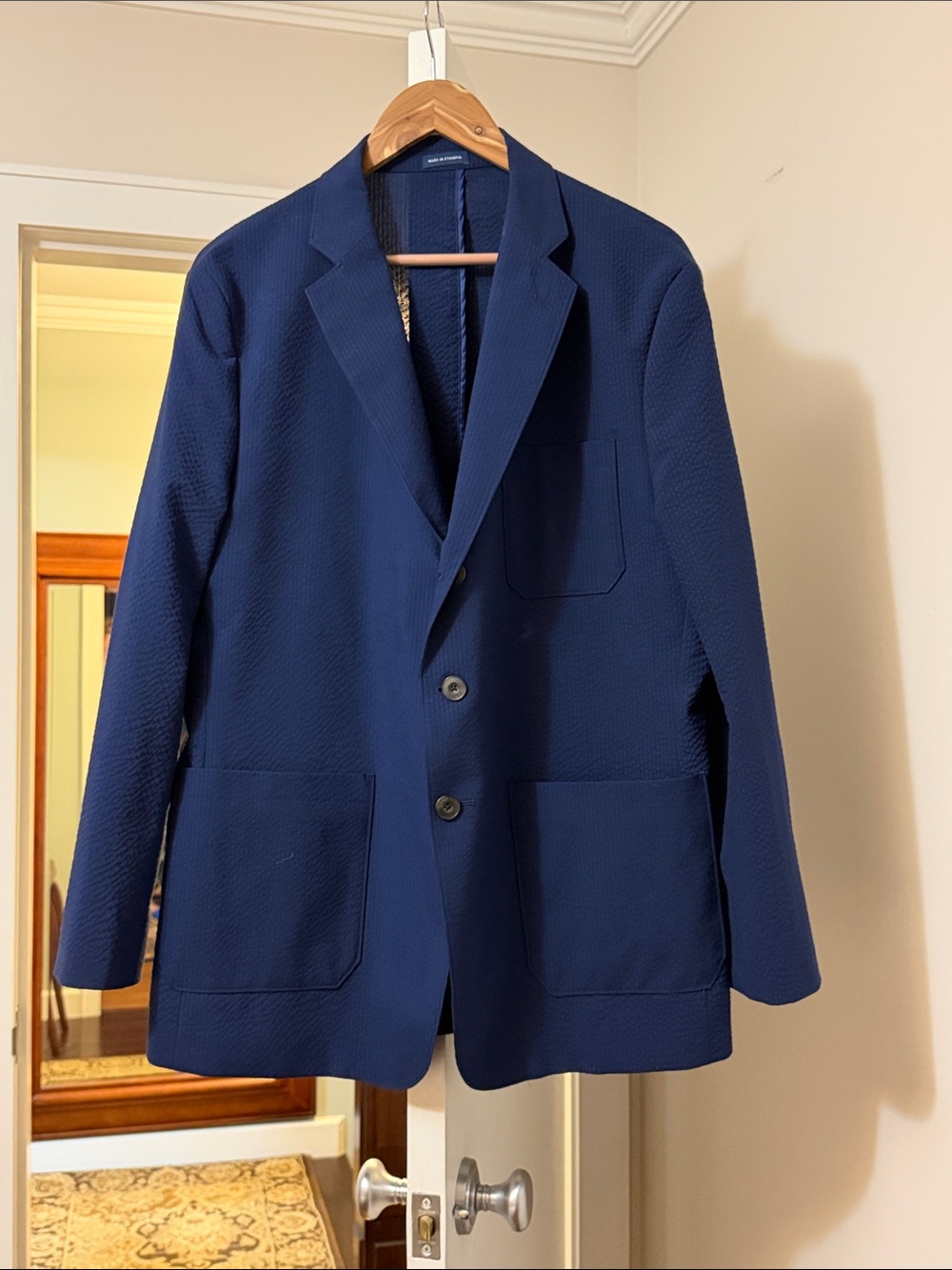 Stafford Men's Navy Textured Two-Button Blazer sport coat size 46 Short